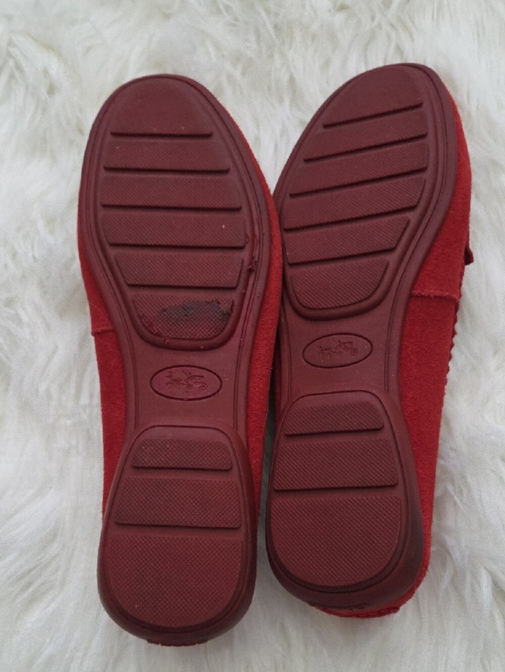 COACH Red Suede Women's Penny Loafers with Gold Logo - Picture 4 of 5